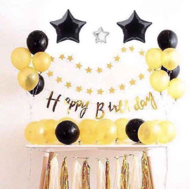 In Stock Gold Black Adult Theme Happy Birthday Party Decoration