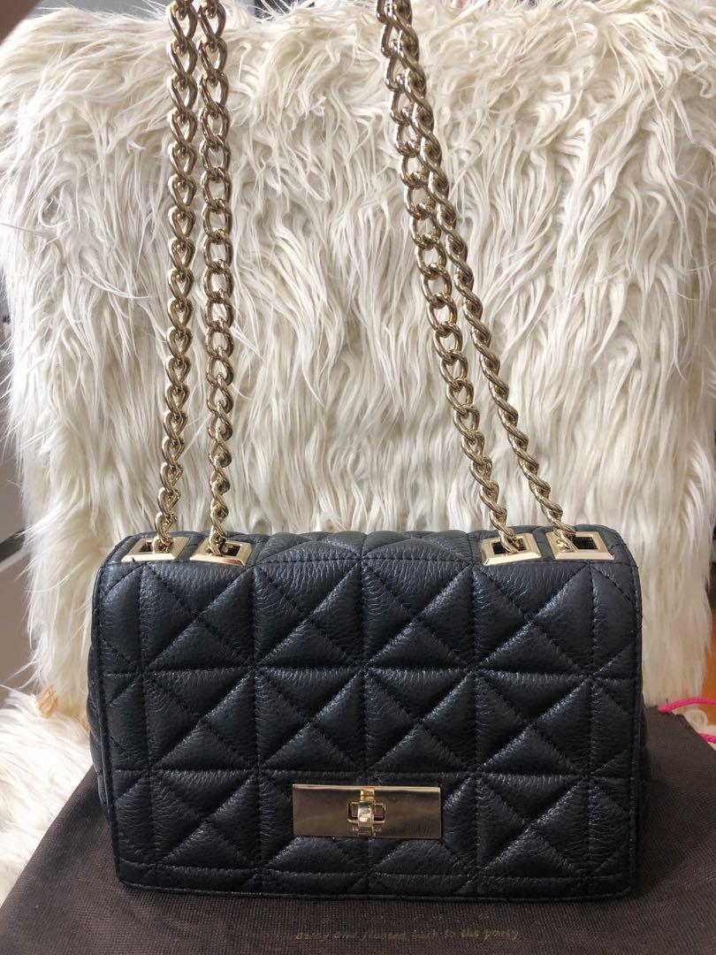 Kate Spade Black Quilted Gold Chain shoulder bag, Luxury, Bags