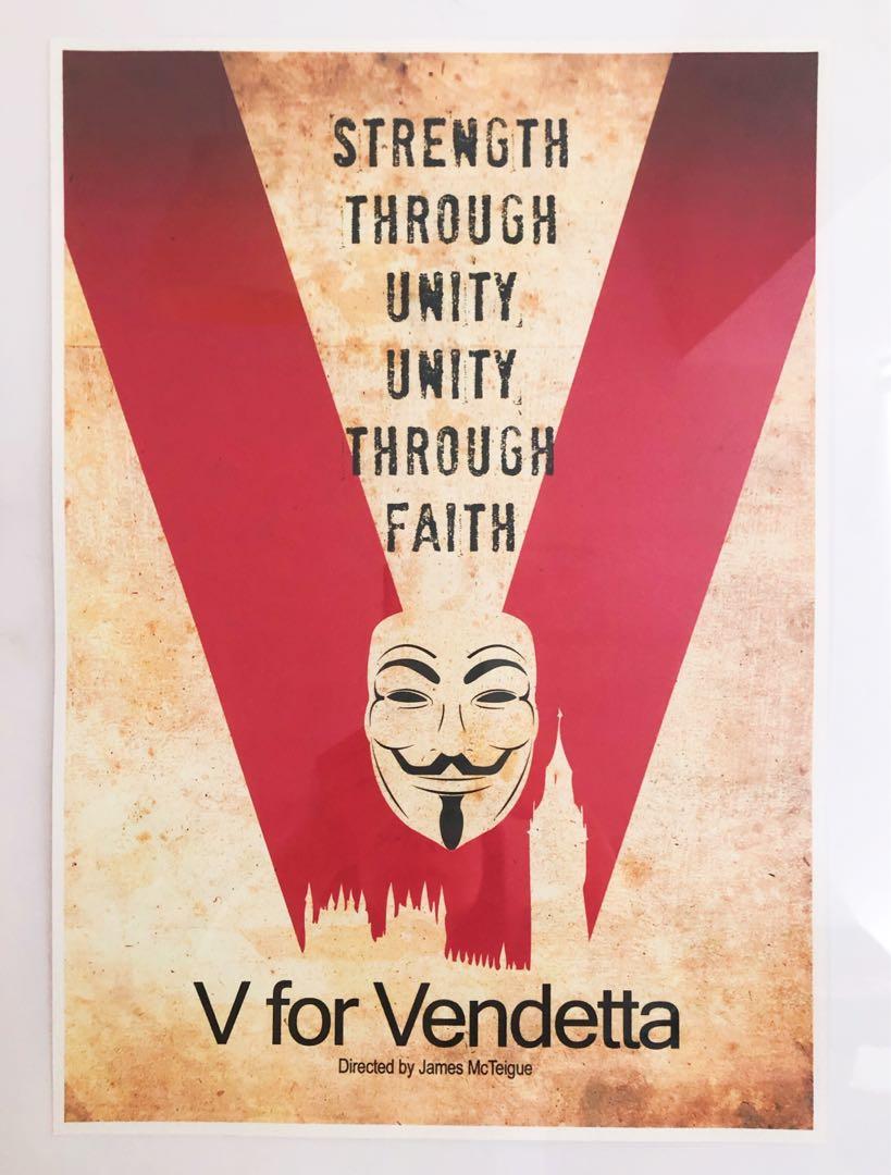 Movie V For Vendetta Poster With Picture Frame Design Craft Others On Carousell