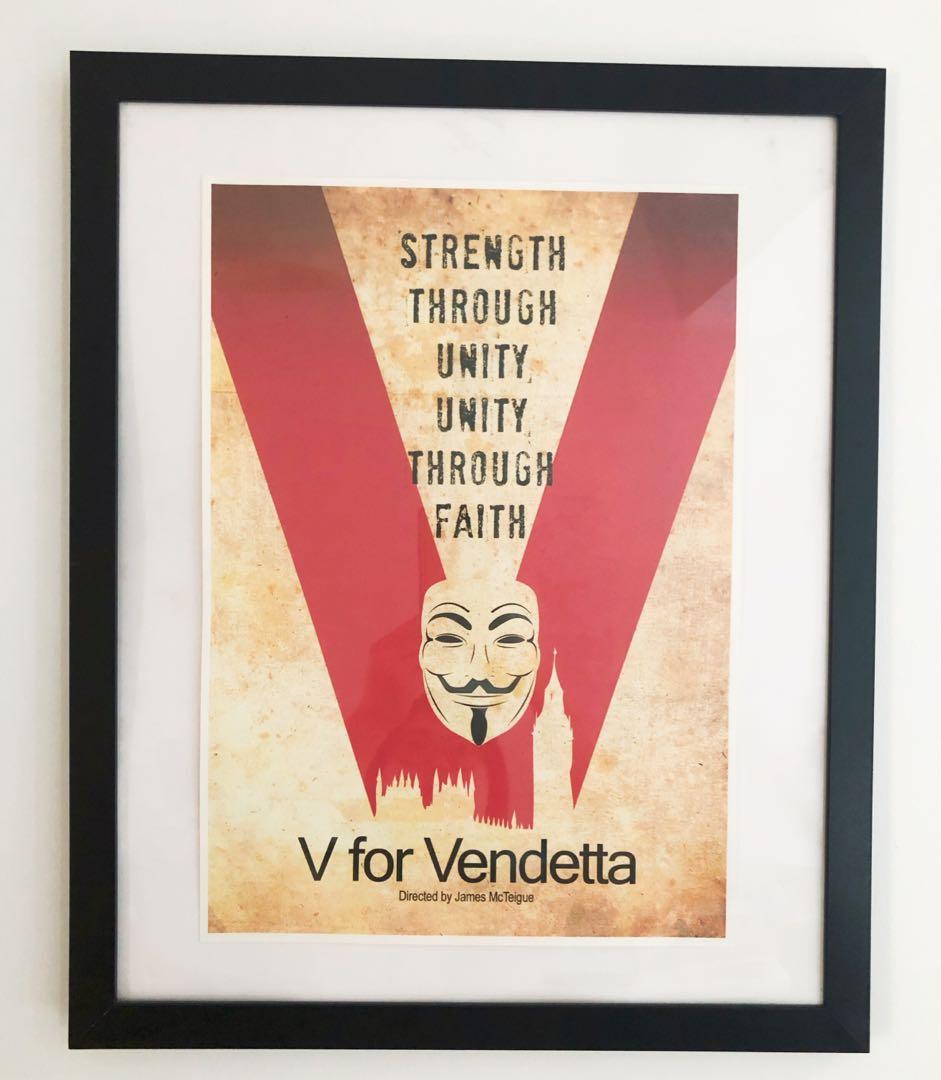 Movie V For Vendetta Poster With Picture Frame Design Craft Others On Carousell