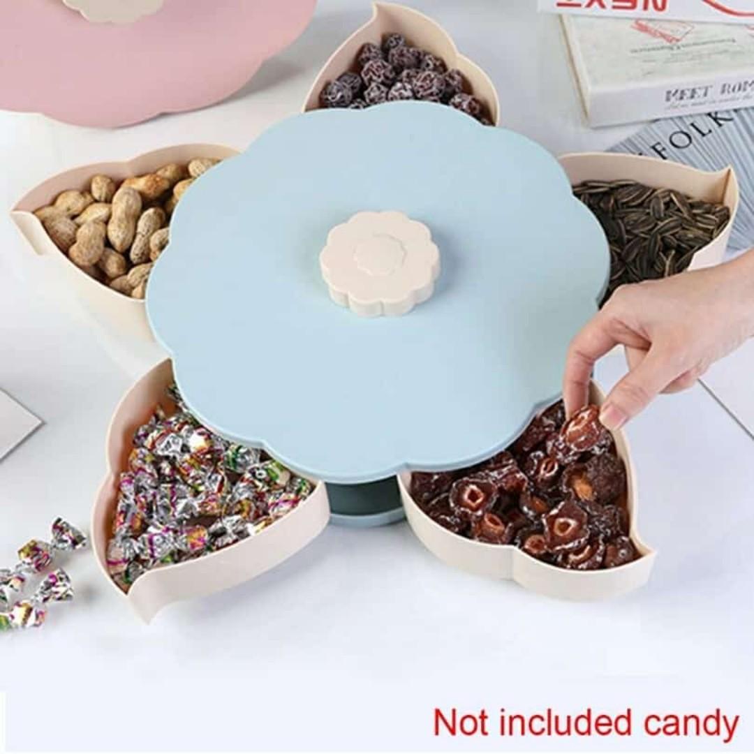 SNACK TRAY ROTATING CANDY BOX WITH PHONE HOLDER (Category: Towels, Napkins & Holders) located in Manila. Submitted by christimjose09 (Listing ID 237757428, Image 1). Description: Product details: ✔️Designed with separate five grid. Easily store dried fruit, nuts, candy, chocolate and other snacks by category. ✔️Unique petal shape makes more artistic. It can be used for storing small snacks, nuts and other small items such as jewelry and cosmetics