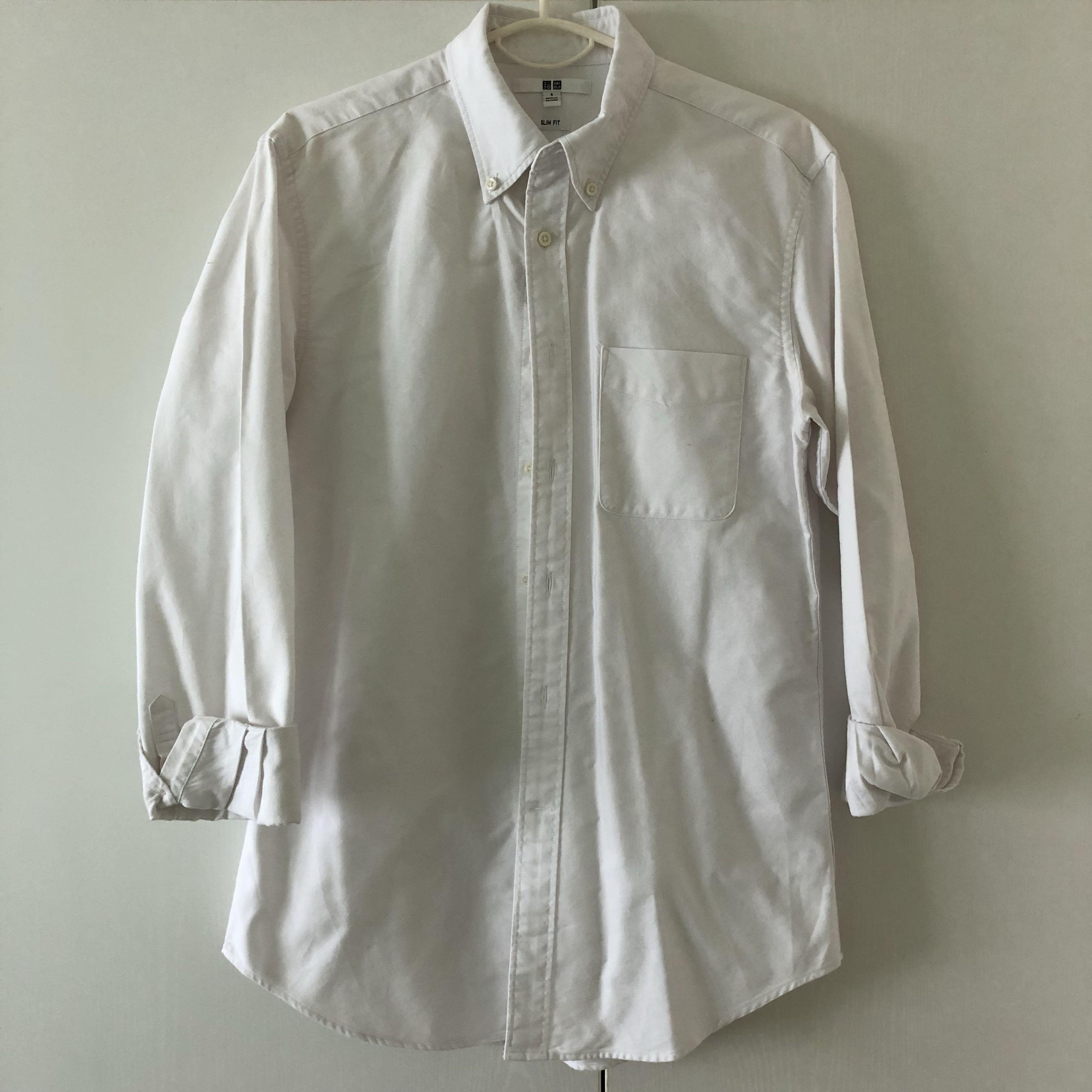 Uniqlo White Oxford Shirt Slim Fit Men S Fashion Clothes Tops