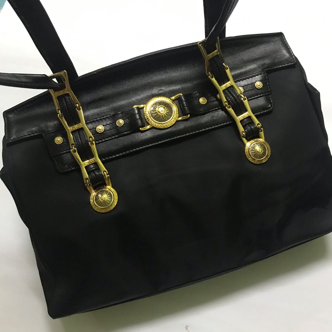shop sales GIANNI VERSACE Handbag Totebag Medusa Embossed Accent Black  Leather | www.firstsaveholdings.com