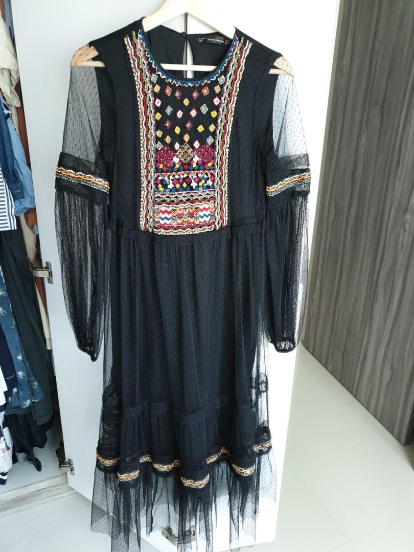 zara black tulle dress