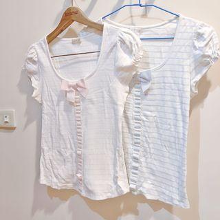 專櫃品牌0918 公主淡粉/淡藍 棉質條紋蝴蝶結綁帶上衣