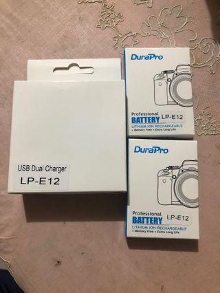 2pcs Canon Camera Battery LP-E12 with Dual Slot Charger