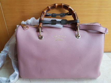 Genuine GUCCI Bamboo Leather Shopper Cellarius Boston Bag (Light Pink Leather)