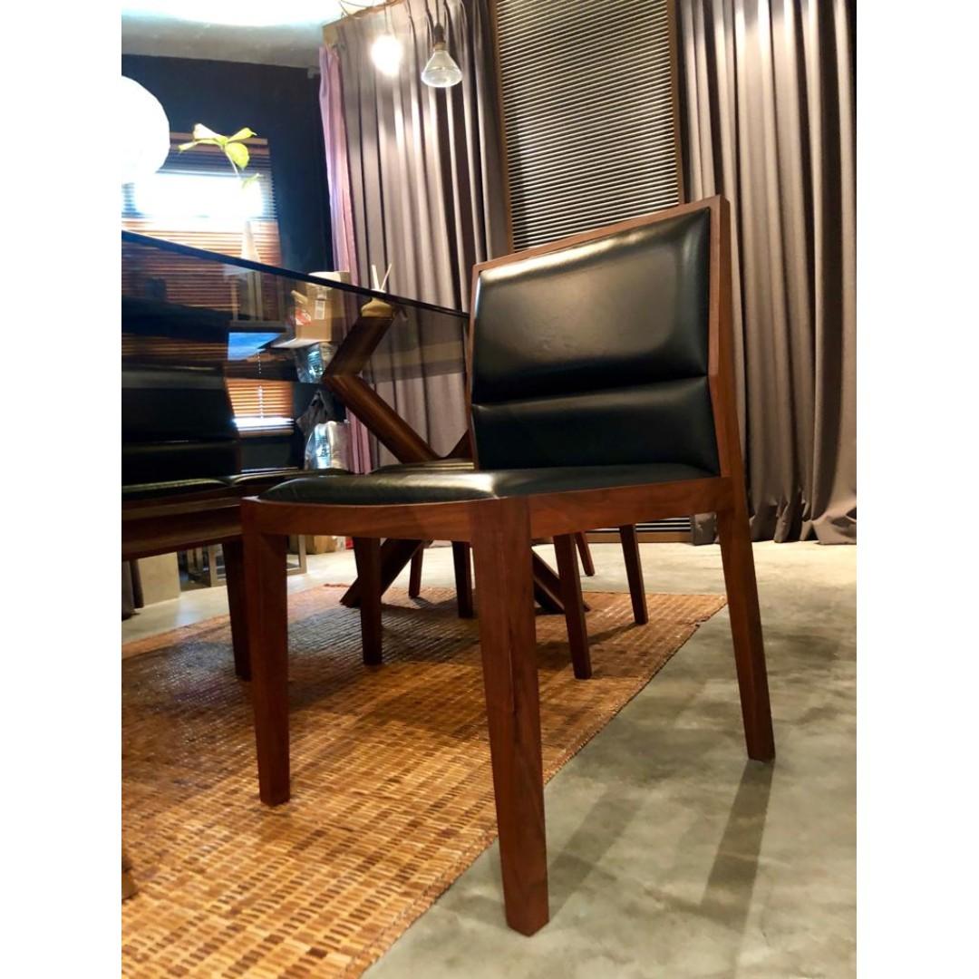 Air Division Dining Chairs - Real Leather, Walnut Wood Legs, Furniture ...