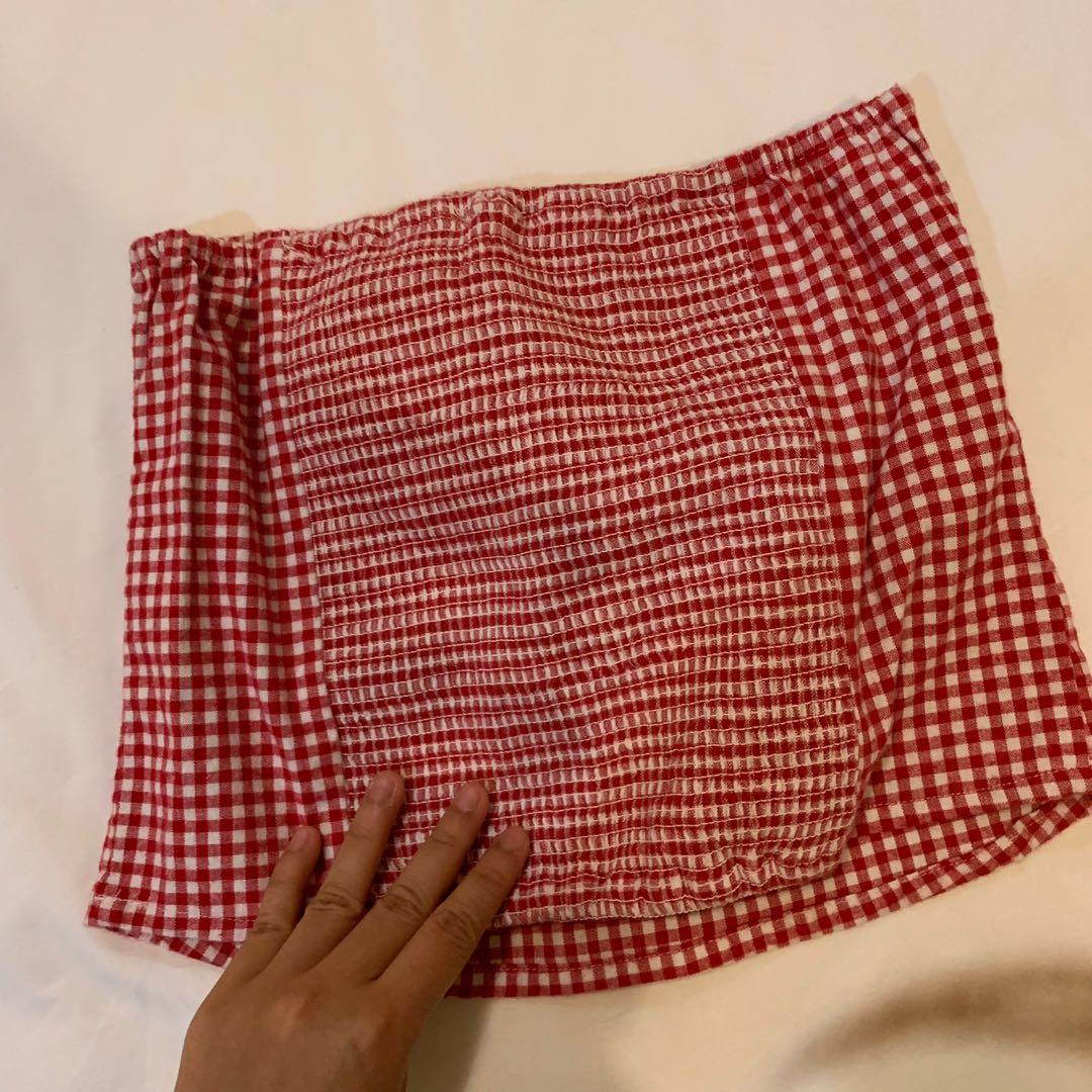 BRANDY MELVILLE RED/WHITE gingham tie front kinsley tube top NWT