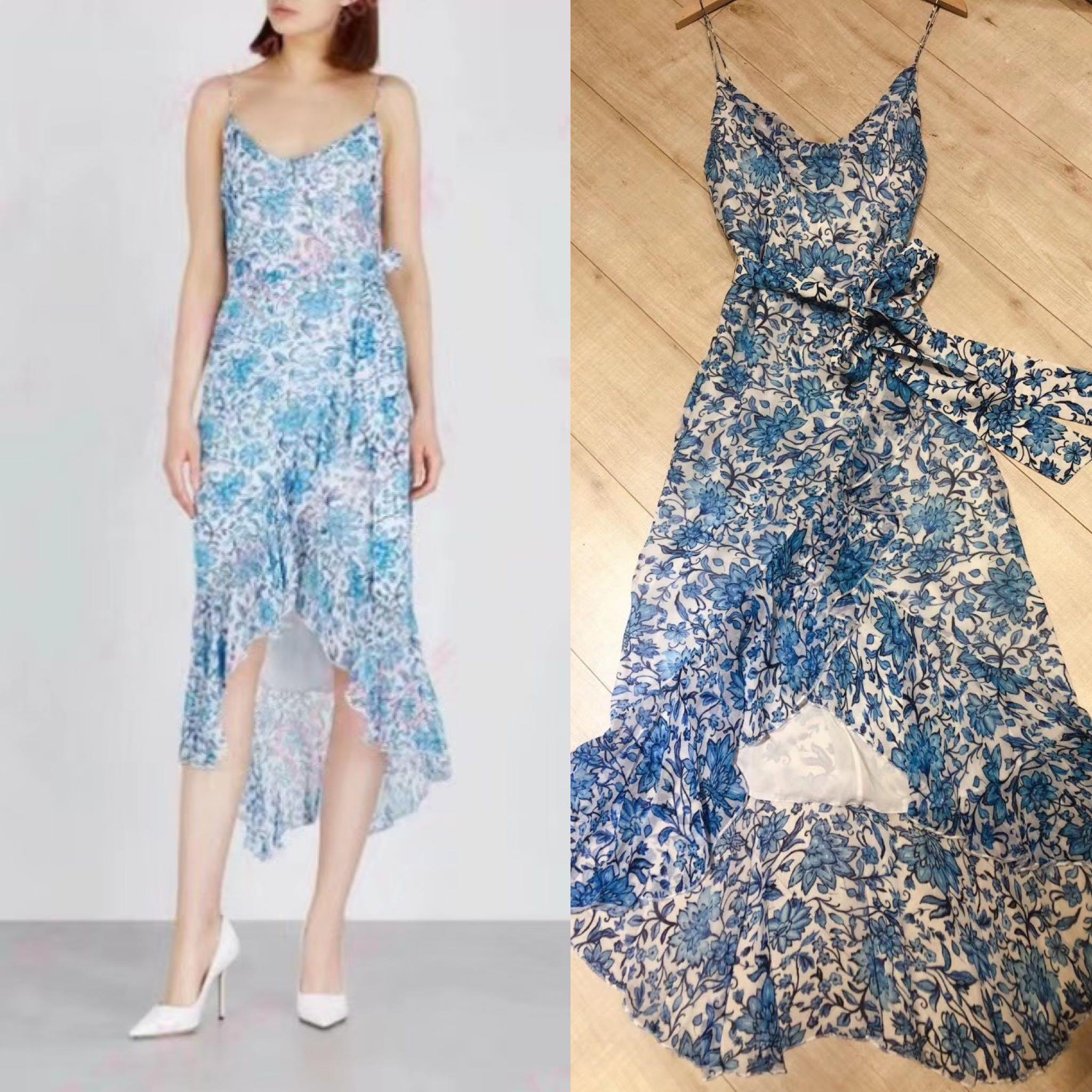BNWT Authentic Alice and Olivia Porcelain Blue Burnout Silk Dress