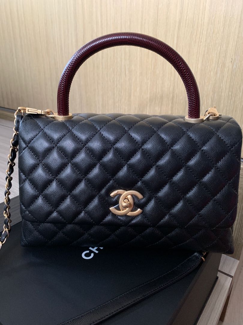 CHANEL COCO HANDLE, FLAP BAG WITH LIZARD EMBOSSED CALFSKIN TOP HANDLE 29cm  A92991 蜥蜴皮紋手柄Medium size, 名牌, 手袋及銀包- Carousell