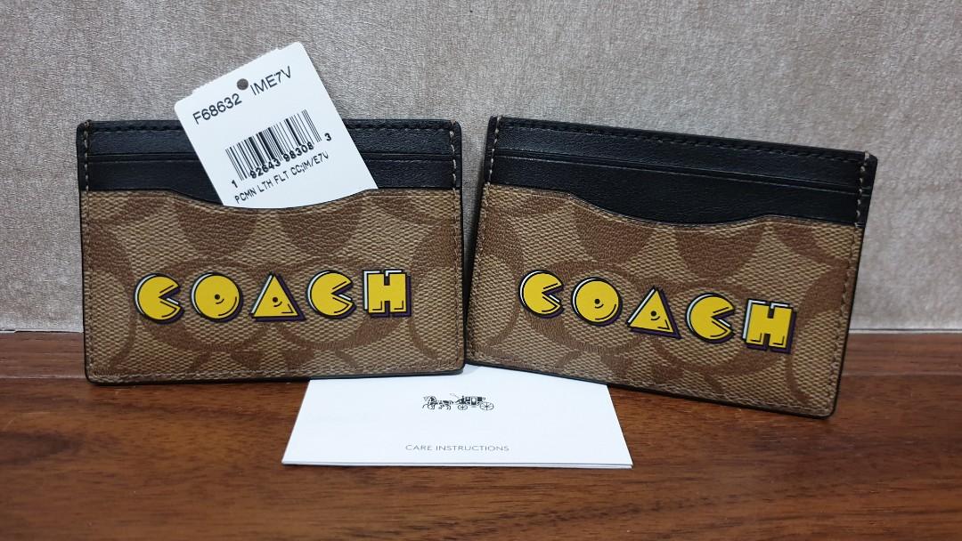 Authentic COACH Signature Coated Canvas with Pac Man Card Case Khaki Multi F68632