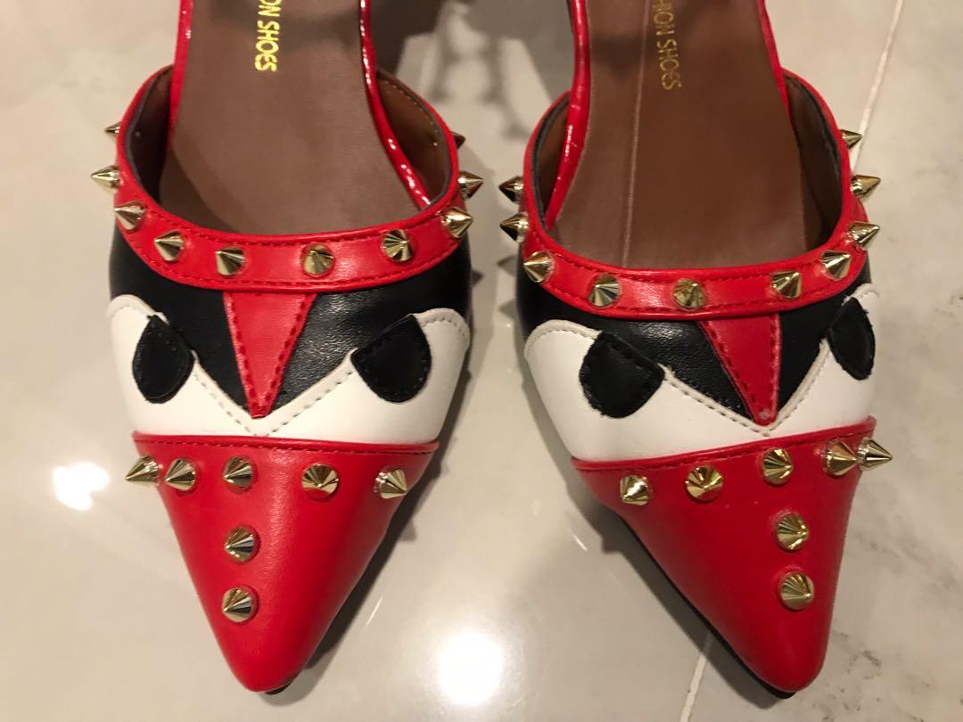red black white heels