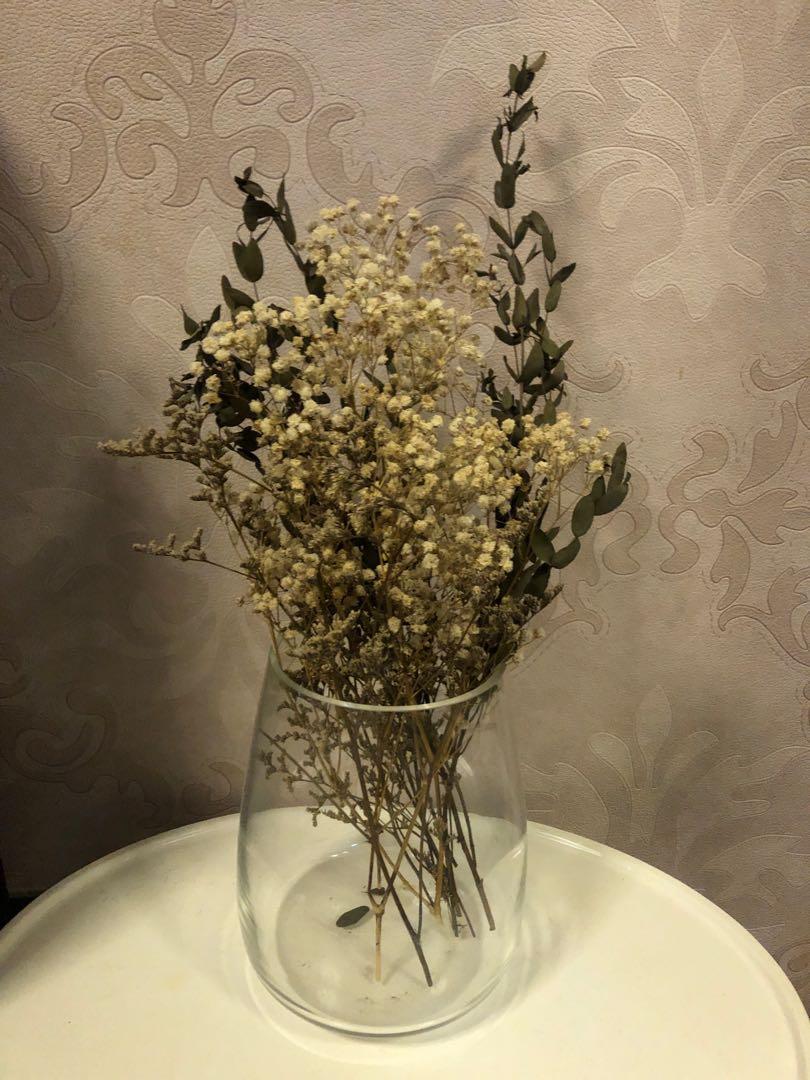 Glass Vase With Dried Flowers On Carousell