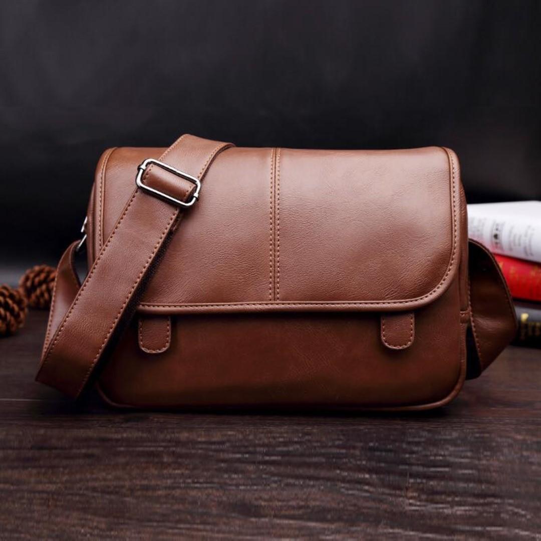 High Quality Vegan Leather Messenger Bag Brian Brown Men s Fashion Bags Sling Bags on Carousell