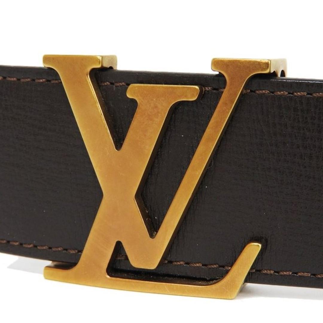 LOUIS VUITTON Brown Leather Belt MEN'S LV UTAH Initial Gold Buckle