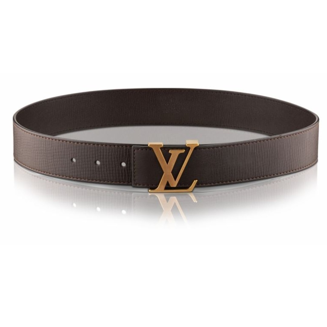 LOUIS VUITTON Size 44 Dark Gold Brass LV Buckle Brown Utah Leather Belt at  1stDibs