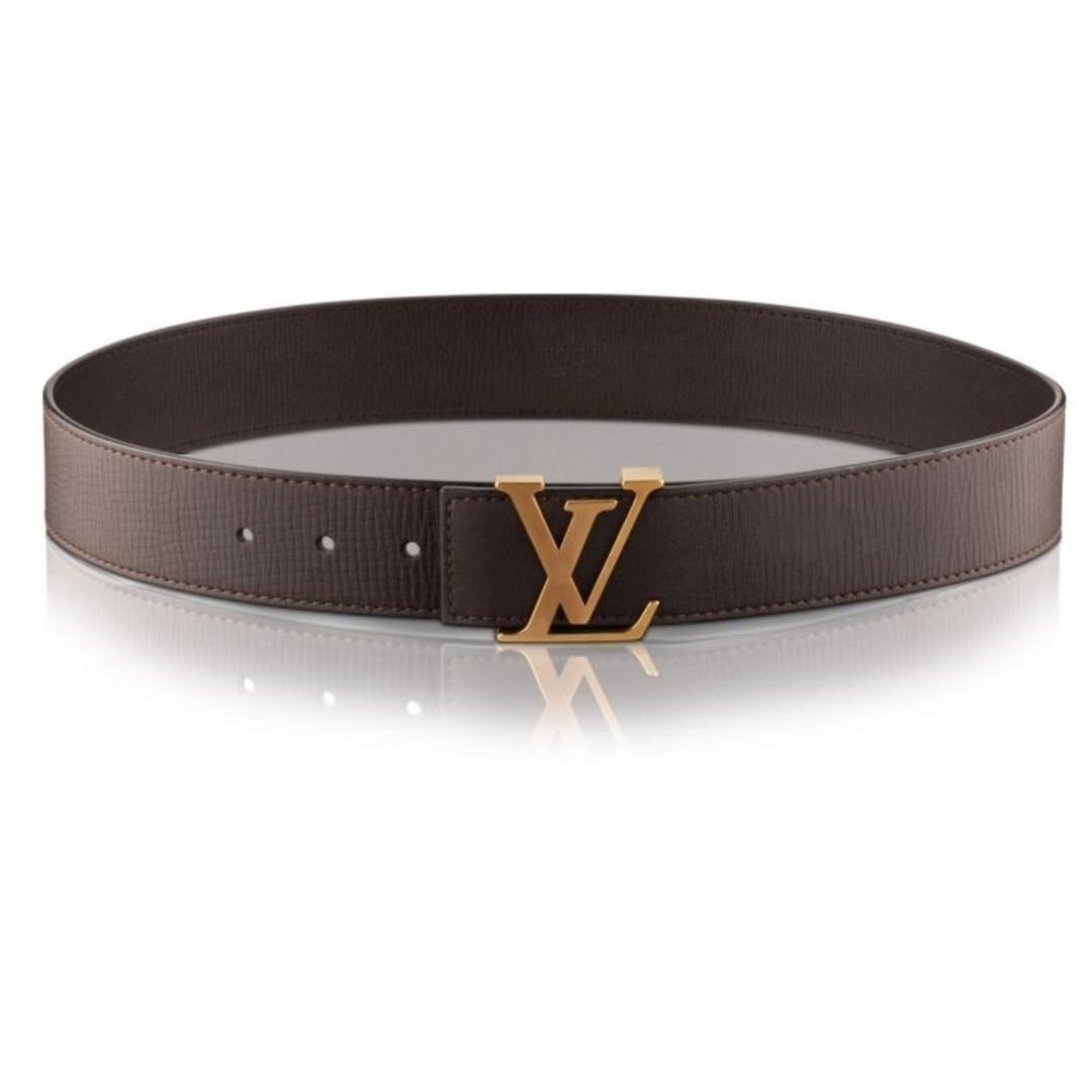 LOUIS VUITTON Brown Leather Belt MEN'S LV UTAH Initial Gold Buckle 40mm