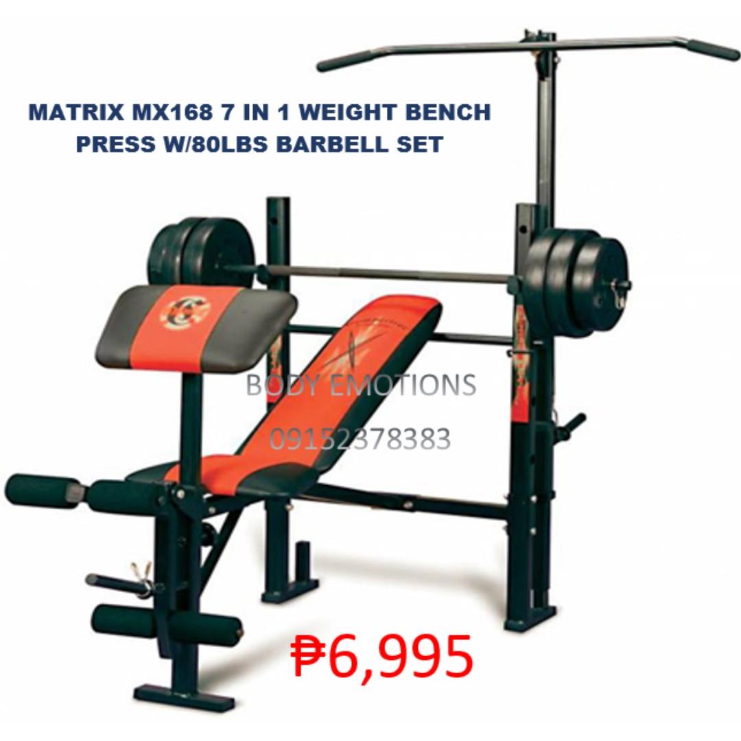 Matrix 168 7in1 Weight Bench Press With 80lbs Barbell Set On Carousell