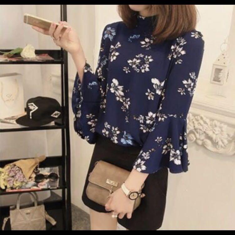 navy chiffon blouse
