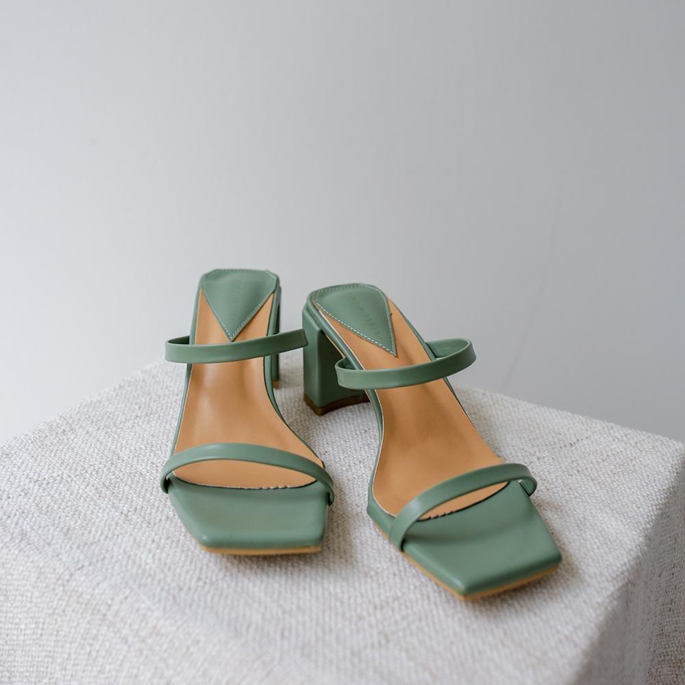 sage green block heels