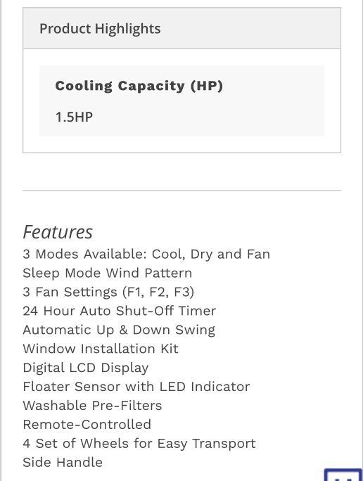 DOWELL 1.5HP Portable Airconditioner, TV & Home Appliances, Kitchen