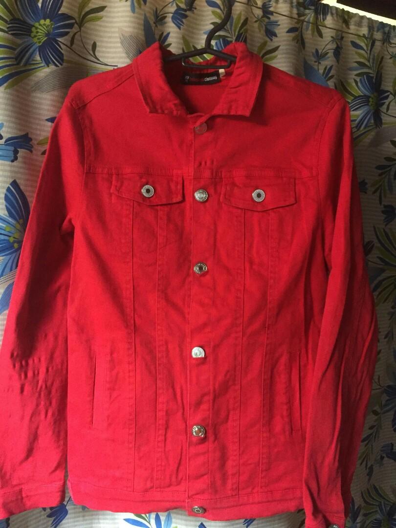 buy red denim jacket