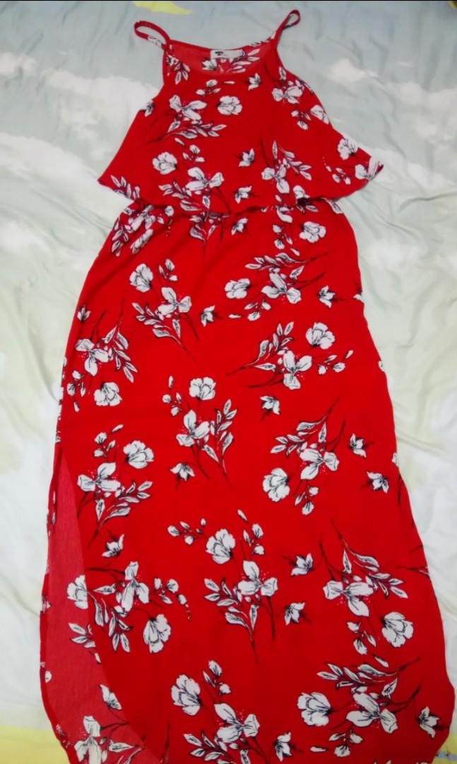Temt Red Dress With White Flowers Women S Fashion Clothes Dresses Skirts On Carousell