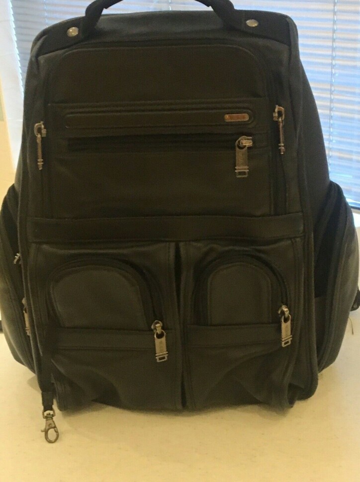 TUMI ALPHA 96173D4 BLACK LEATHER COMPACT LAPTOP BRIEF BACKPACK BAG, 男裝