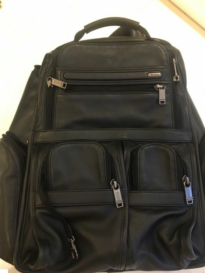 TUMI ALPHA 96173D4 BLACK LEATHER COMPACT LAPTOP BRIEF BACKPACK BAG, 男裝