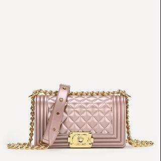 Pink Quilted Chain Crossbody Bag