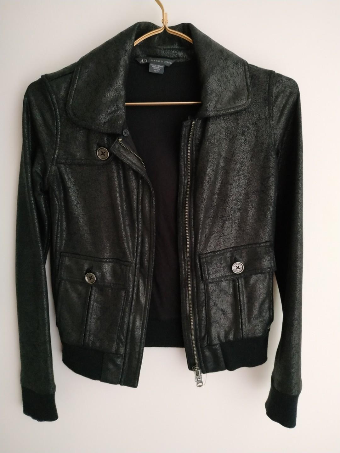 Authentic Armani Exchange Women Black Leather Jacket Xs Women S