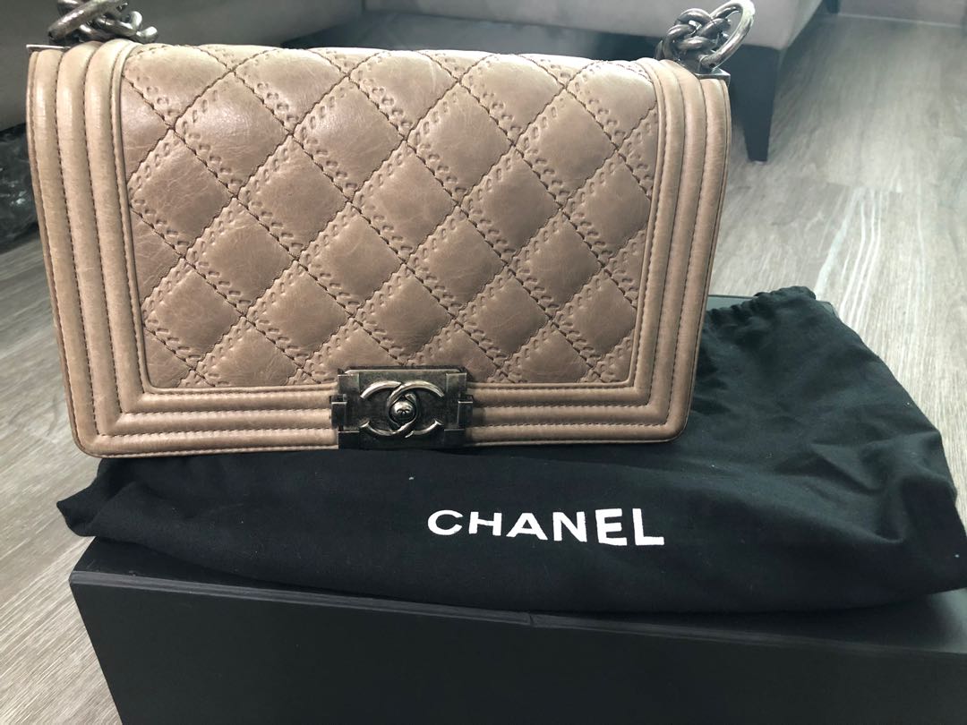 Authentic Chanel Boy Bag in Double Stitch Luxury Bags Wallets
