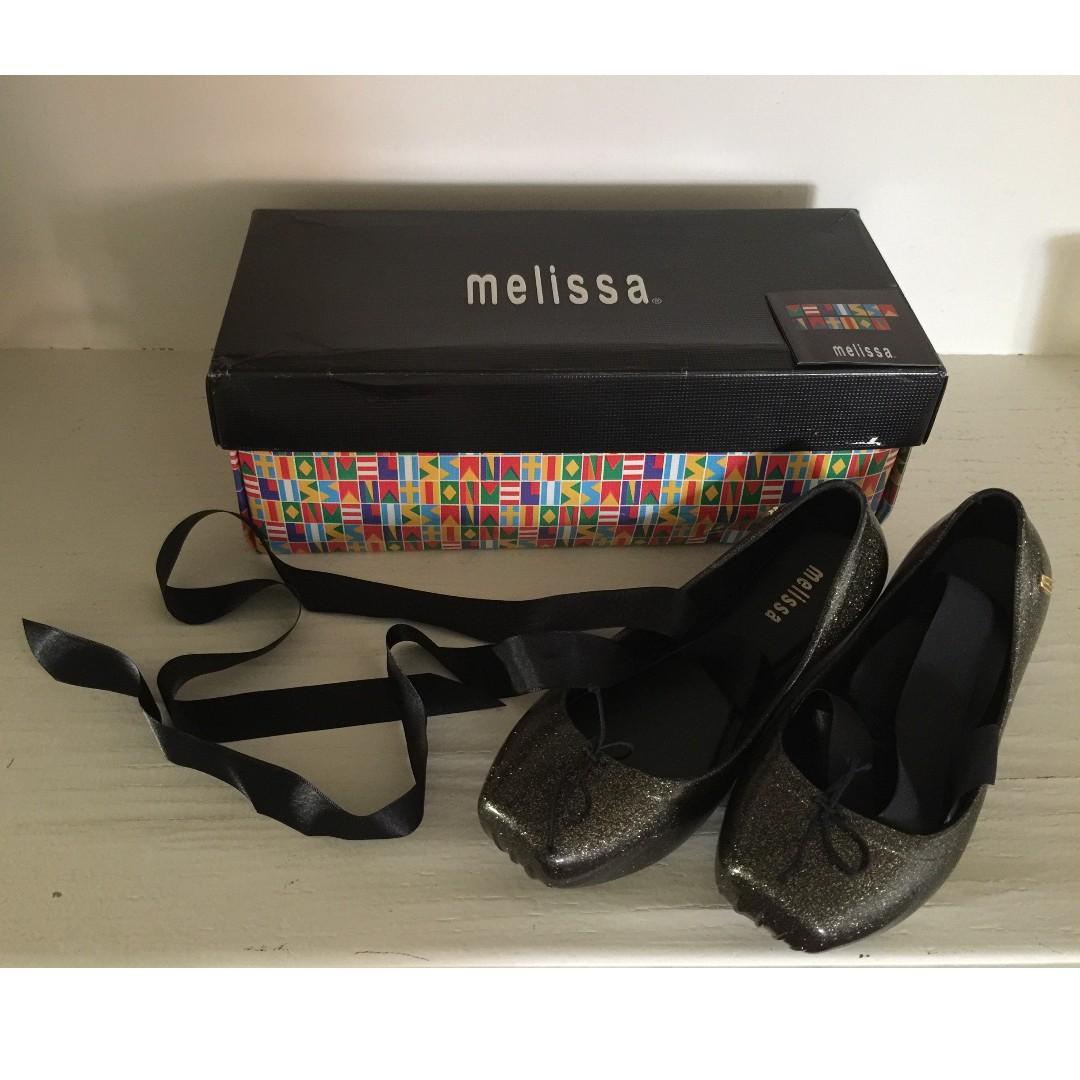 Sale BN Melissa Lace up ballet flats Gold Black
