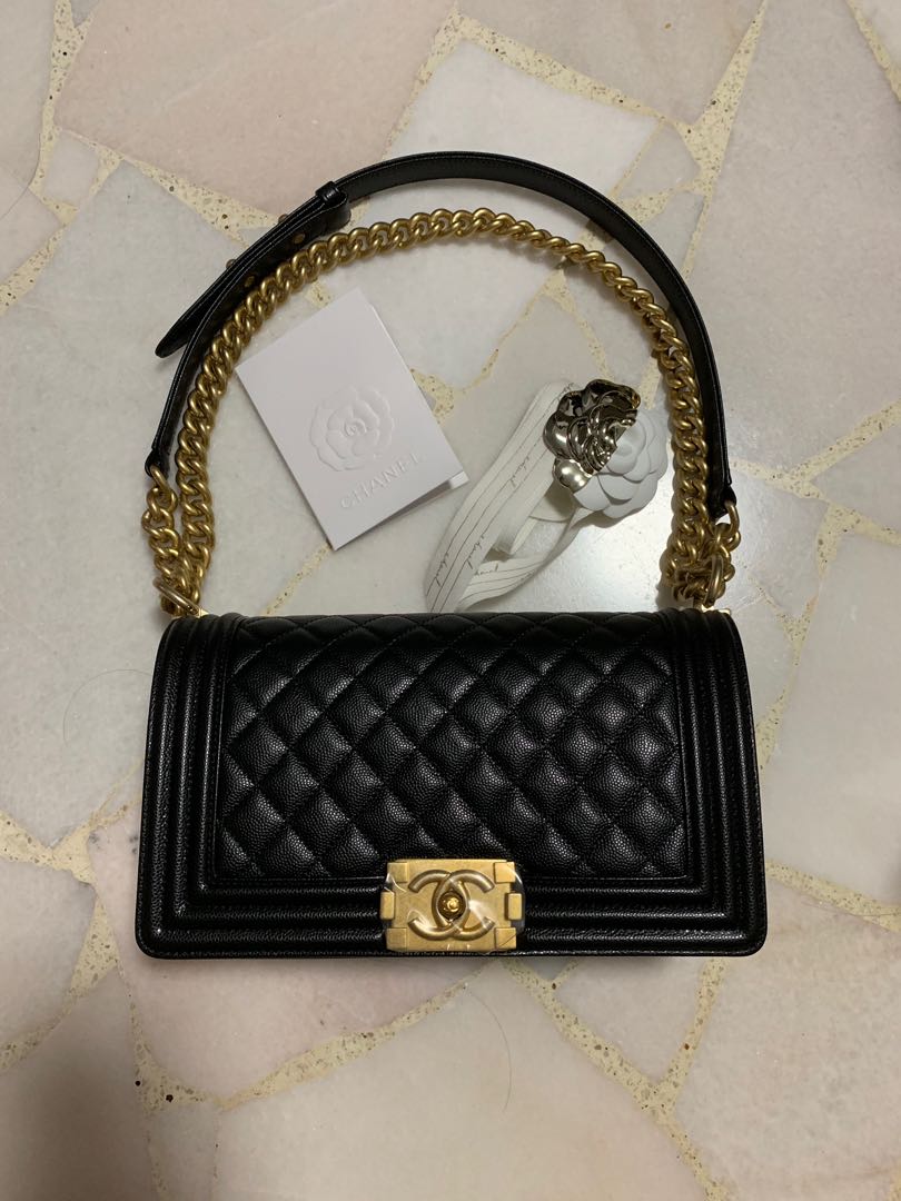 Chanel Boy Bag Old Medium Caviar with Aged Gold Hardware, Luxury, Bags &  Wallets on Carousell