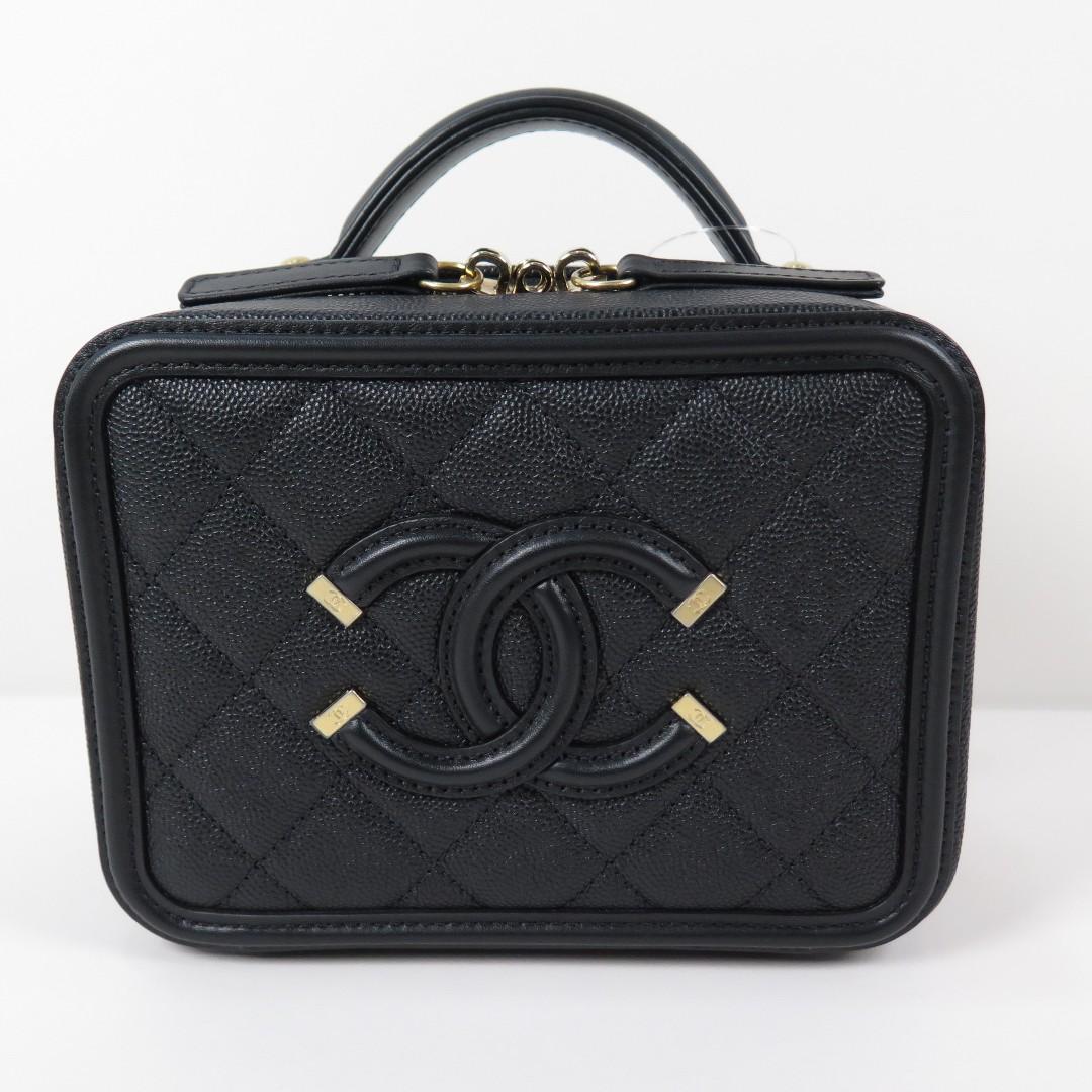 Chanel Vanity Case Black Caviar Leather Chain GHW Bag A93342