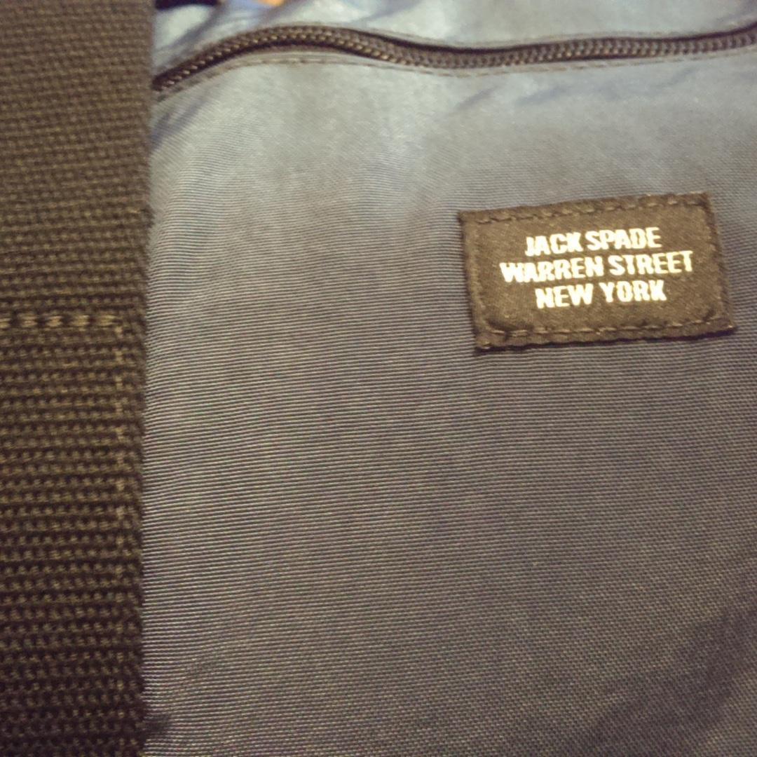jack spade packable/foldable travel gym bag navy (Category: Backpacks) located in Makati City. Submitted by theangeldoesselfcare (Listing ID 238059371, Image 2). Description: Jack Spade Collapsible duffle Original Price US$145 · Nylon · Canvas top handles · Pouch used to store duffle transports into interior pocket reinforced with snaps · Logo patch · Zip top closure Measurements: Body length 28",height 16", width 9" Material: nylon, canvas Care: