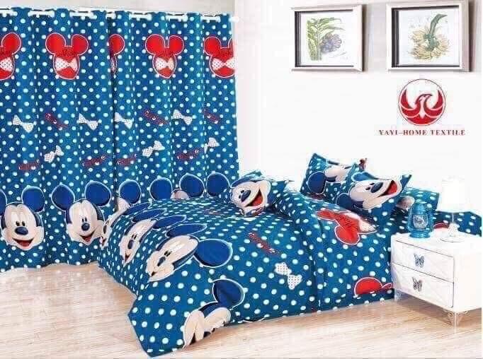 Mickey Minnie 5 In 1 Bedsheet Set W Curtain On Carousell