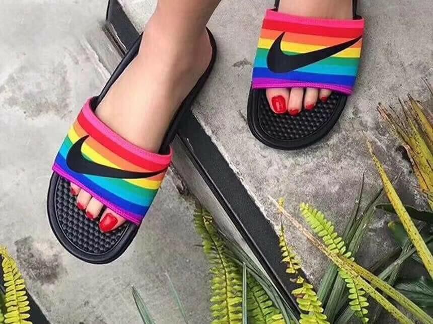 nike rainbow slides womens