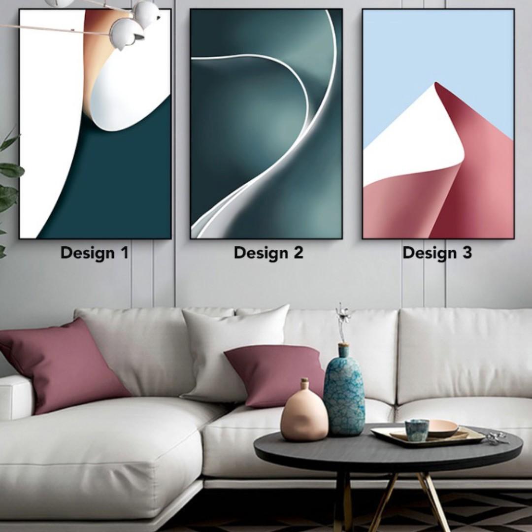 Nordic Abstract Flow Canvas Wall Art Poster With Wooden Frame Home Decor Design Craft Art Prints On Carousell
