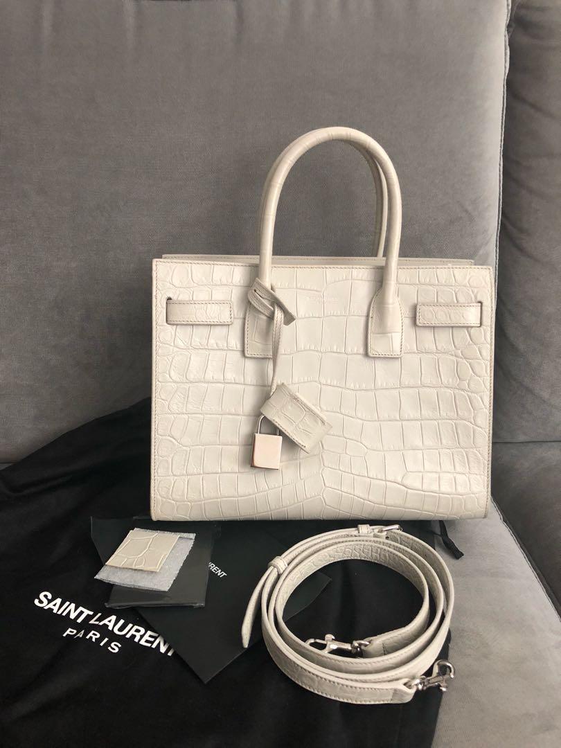Saint Laurent ysl sac de jour croc embossed white
