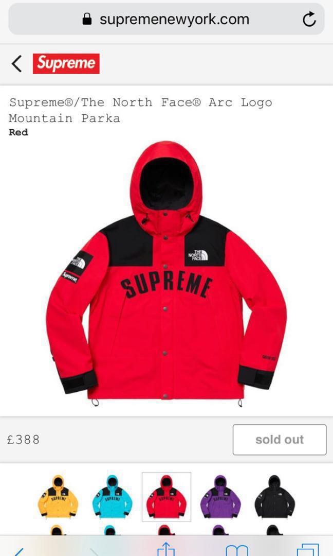Supreme the north face on sale arc logo mountain parka red
