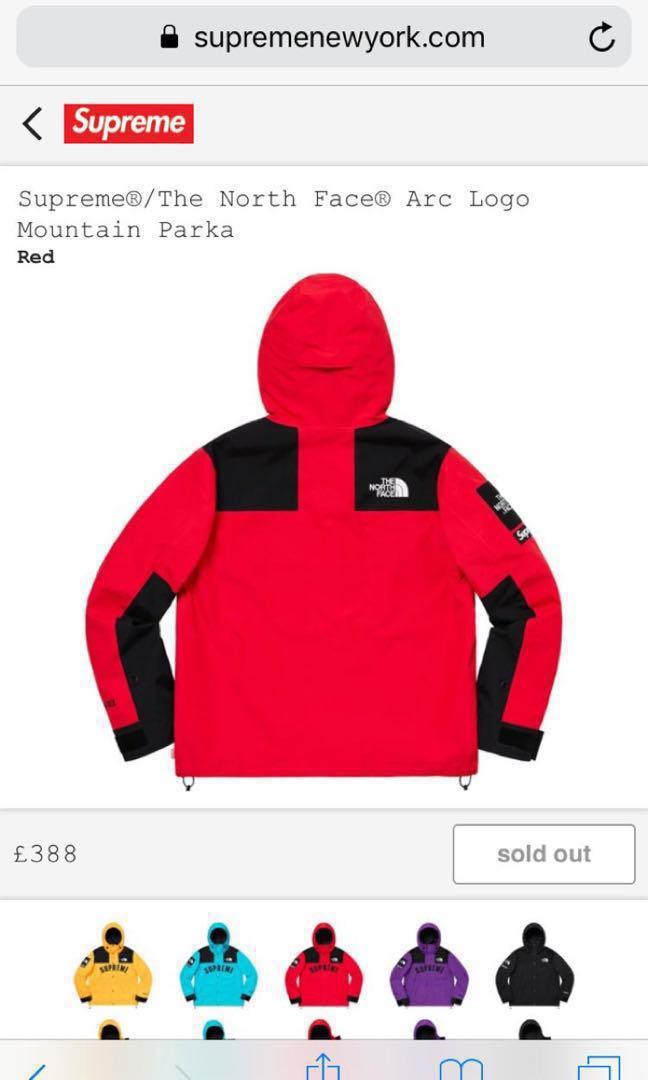 supreme the north face arc logo mountain parka red