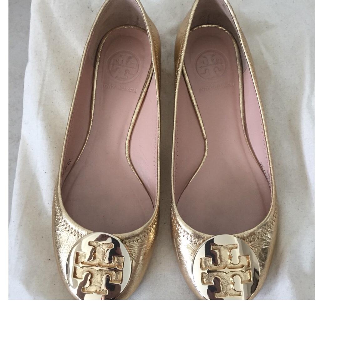 Metallic tory burch flats hotsell