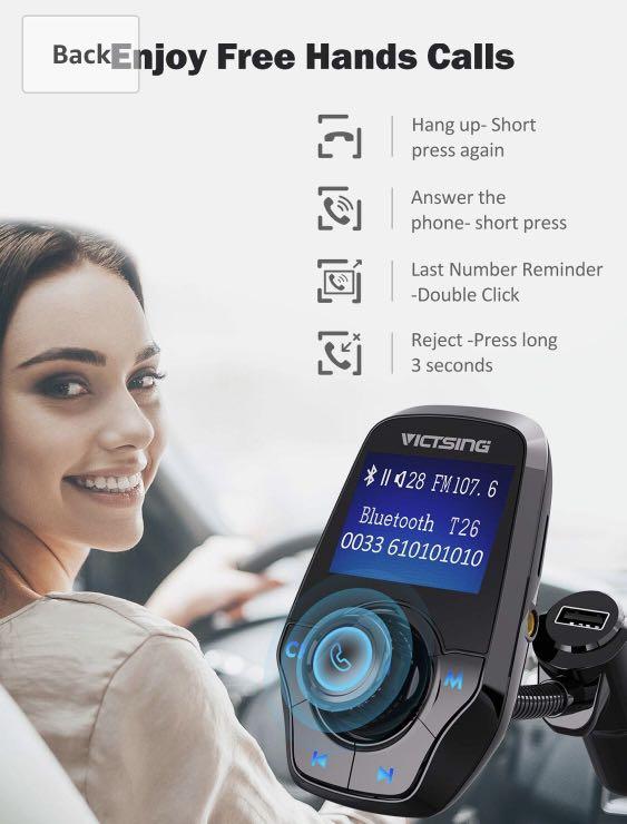 VicTsing Bluetooth FM Transmitter for Car, Support USB Flash Drive