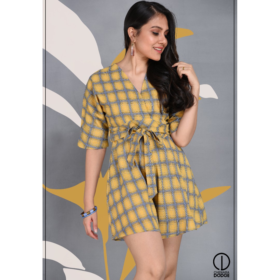 yellow check jumpsuit
