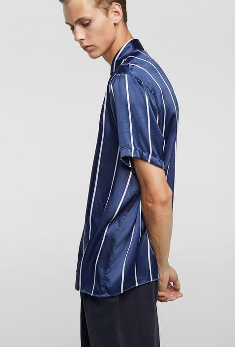 ZARA Men's Striped Bowler Satin Shirt 
