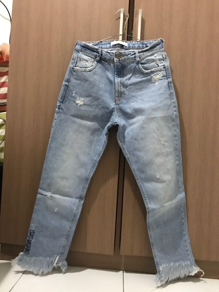 Zara trafaluc denim wear mom jeans - wh-jinghua.net