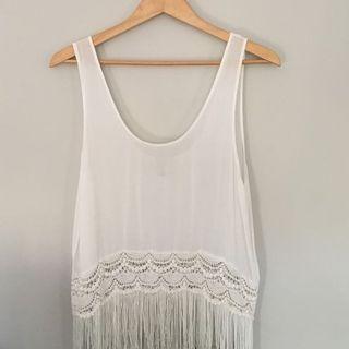 White Sleeveless F21 Fringe Festival Top White Sleeveless F21 Fringe Festival Top