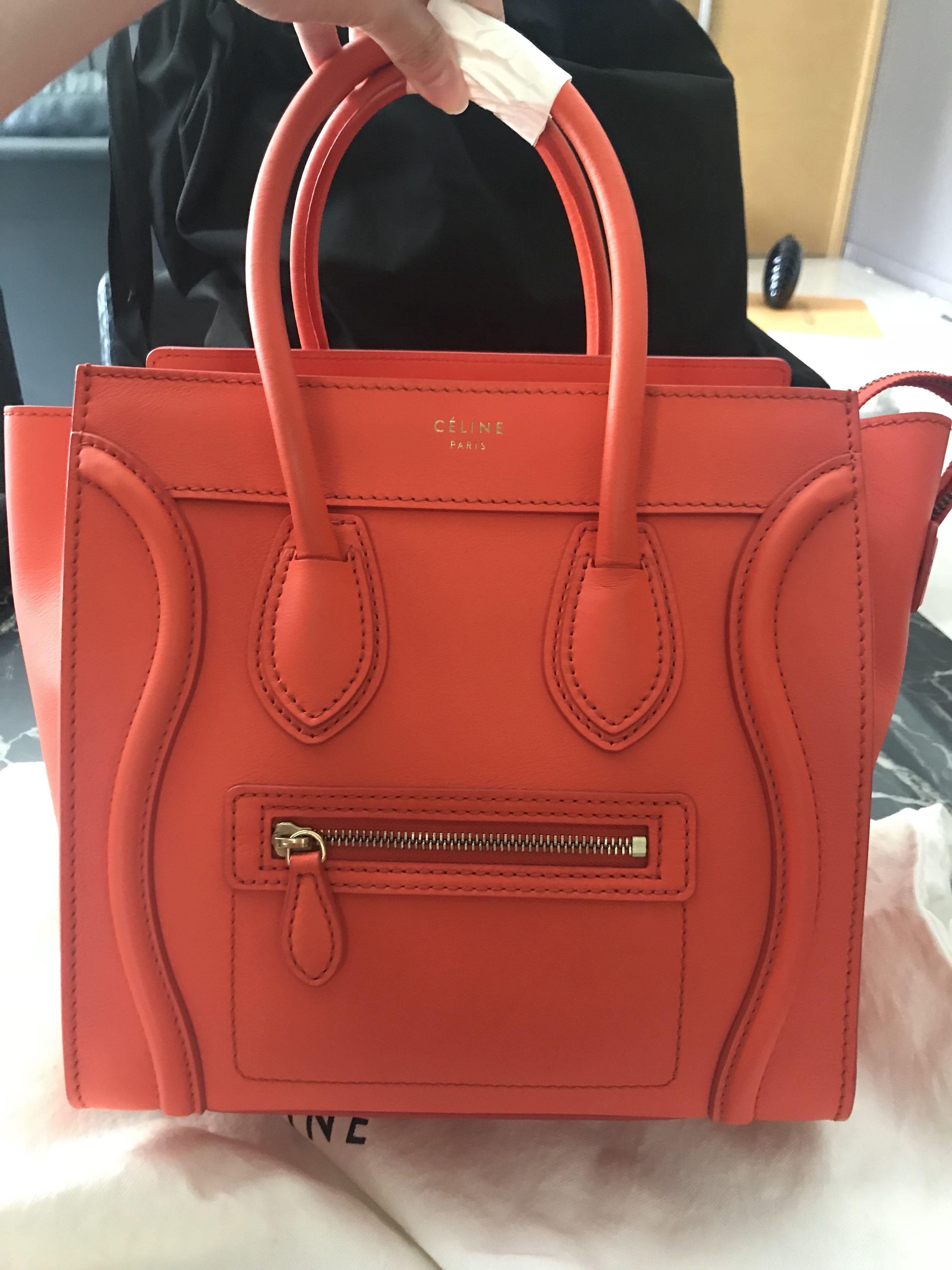 CELINE Orange Smooth Leather Mini Luggage Tote Bag